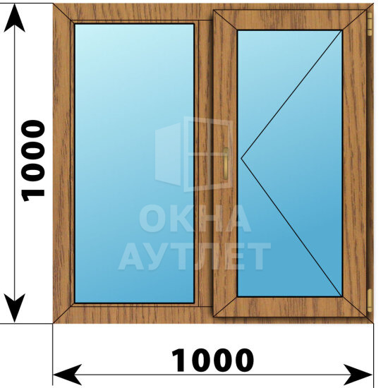 Двухстворчатое окно из лиственницы 1000×1000 Г-П ОА-45327