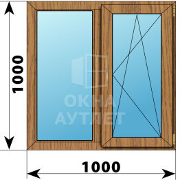Двухстворчатое окно из лиственницы 1000×1000 Г-ПО ОА-45405
