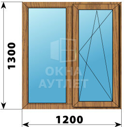 Двухстворчатое окно из лиственницы 1200×1300 Г-ПО ОА-49700