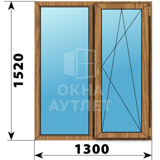 Двухстворчатое окно из лиственницы 1300×1520 Г-ПО ОА-46266