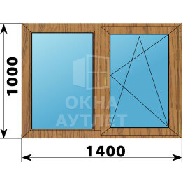 Двухстворчатое окно из лиственницы 1400×1000 Г-ПО ОА-46101