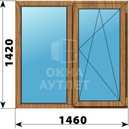 Двухстворчатое окно из лиственницы 1460×1420 Г-ПО ОА-45774