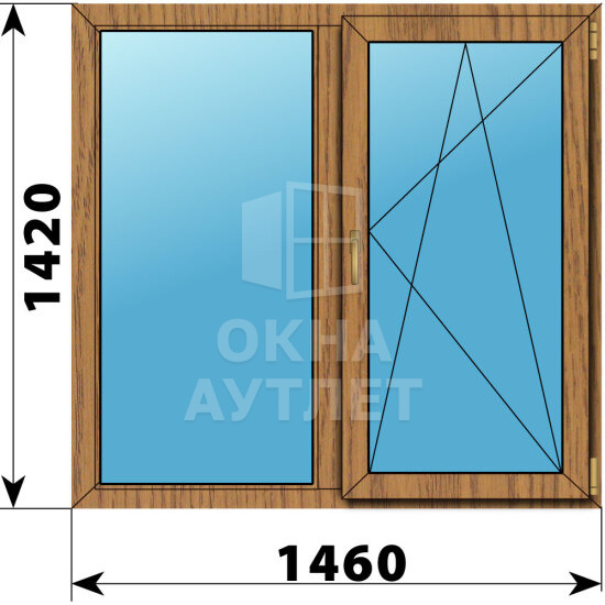 Двухстворчатое окно из лиственницы 1460×1420 Г-ПО ОА-45774