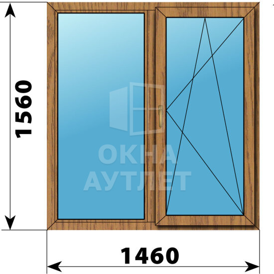 Двухстворчатое окно из лиственницы 1460×1560 Г-ПО ОА-49832
