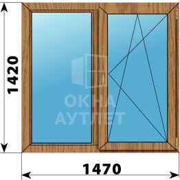 Двухстворчатое окно из лиственницы 1470×1420 Г-ПО ОА-46104