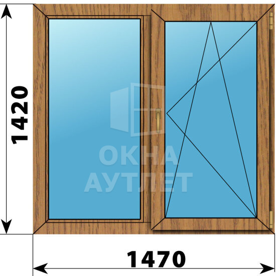 Двухстворчатое окно из лиственницы 1470×1420 Г-ПО ОА-46104
