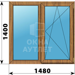 Двухстворчатое окно из лиственницы 1480×1400 Г-ПО ОА-49901