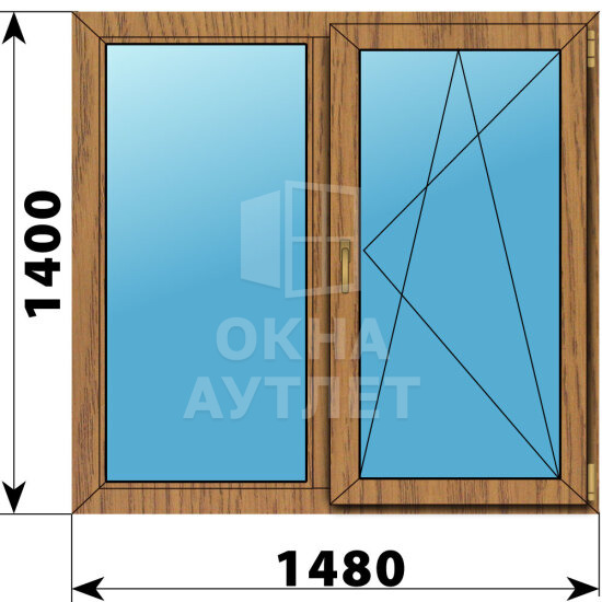 Двухстворчатое окно из лиственницы 1480×1400 Г-ПО ОА-49901