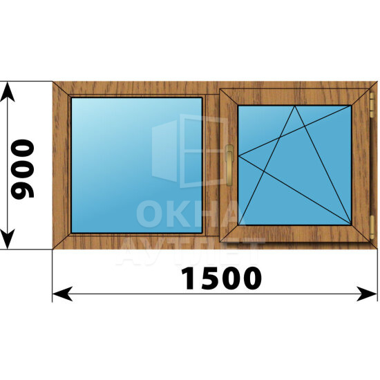 Двухстворчатое окно из лиственницы 1500×900 Г-ПО ОА-46125