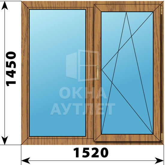 Двухстворчатое окно из лиственницы 1520×1450 Г-ПО ОА-46575