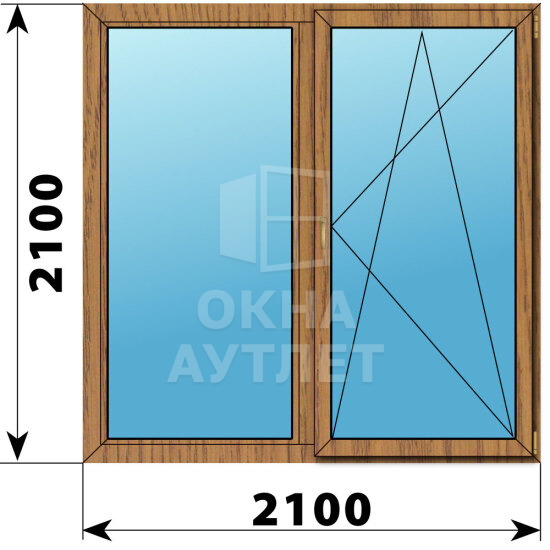 Двухстворчатое окно из лиственницы 2100×2100 Г-ПО ОА-47310