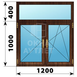 Двухстворчатое окно с глухой фрамугой из дуба 1200×1400 П-ПО ОА-50249