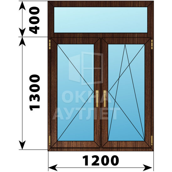 Двухстворчатое окно с глухой фрамугой из дуба 1200×1700 П-ПО ОА-47169