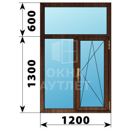 Двухстворчатое окно с глухой фрамугой из дуба 1200×1900 Г-ПО ОА-46896