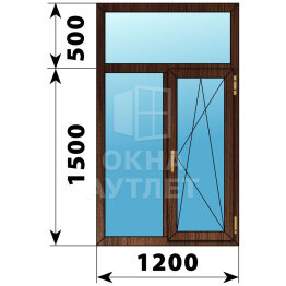 Двухстворчатое окно с глухой фрамугой из дуба 1200×2000 Г-ПО ОА-47034