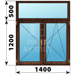 Двухстворчатое окно с глухой фрамугой из дуба 1400×1700 П-ПО ОА-47544
