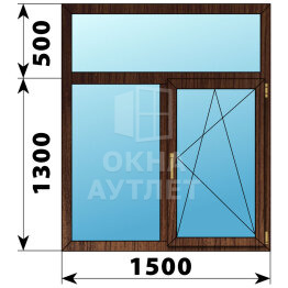 Двухстворчатое окно с глухой фрамугой из дуба 1500×1800 Г-ПО ОА-47355