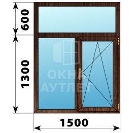 Двухстворчатое окно с глухой фрамугой из дуба 1500×1900 Г-ПО ОА-47502