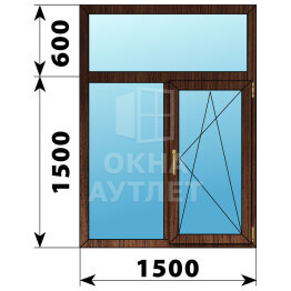 Двухстворчатое окно с глухой фрамугой из дуба 1500×2100 Г-ПО ОА-50936
