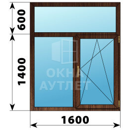 Двухстворчатое окно с глухой фрамугой из дуба 1600×2000 Г-ПО ОА-50969