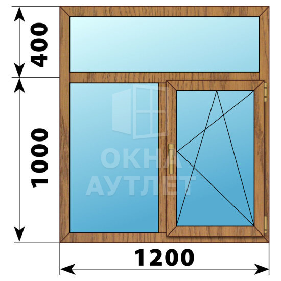 Двухстворчатое окно с глухой фрамугой из лиственницы 1200×1400 Г-ПО ОА-45357