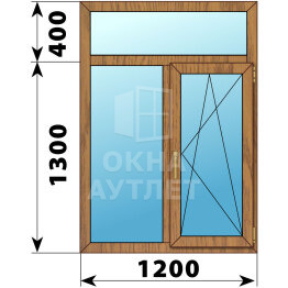 Двухстворчатое окно с глухой фрамугой из лиственницы 1200×1700 Г-ПО ОА-45732