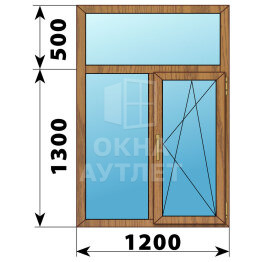 Двухстворчатое окно с глухой фрамугой из лиственницы 1200×1800 Г-ПО ОА-49742