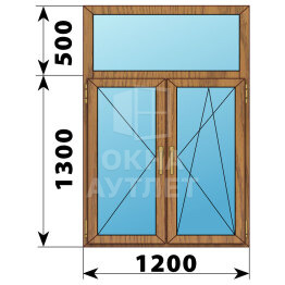 Двухстворчатое окно с глухой фрамугой из лиственницы 1200×1800 П-ПО ОА-50027