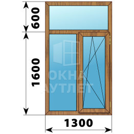 Двухстворчатое окно с глухой фрамугой из лиственницы 1300×2200 Г-ПО ОА-46611