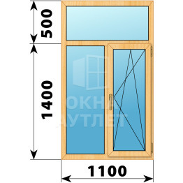 Двухстворчатое окно с глухой фрамугой из сосны 1100×1900 Г-ПО ОА-42112