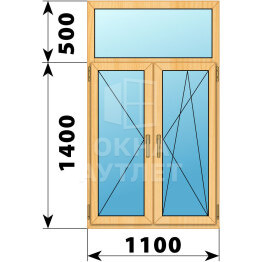 Двухстворчатое окно с глухой фрамугой из сосны 1100×1900 П-ПО ОА-41134