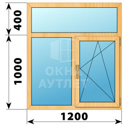 Двухстворчатое окно с глухой фрамугой из сосны 1200×1400 Г-ПО ОА-41923