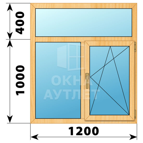 Двухстворчатое окно с глухой фрамугой из сосны 1200×1400 Г-ПО ОА-41923