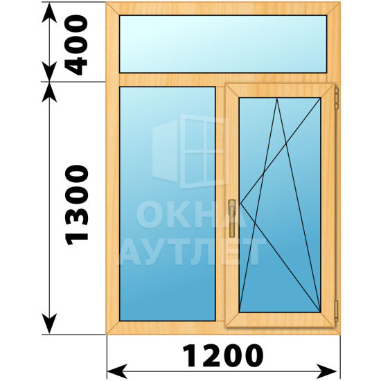 Двухстворчатое окно с глухой фрамугой из сосны 1200×1700 Г-ПО ОА-43288