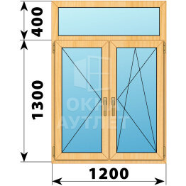 Двухстворчатое окно с глухой фрамугой из сосны 1200×1700 П-ПО ОА-41158