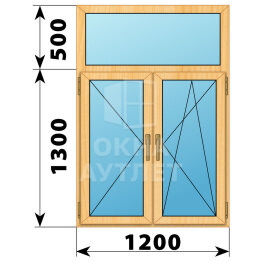 Двухстворчатое окно с глухой фрамугой из сосны 1200×1800 П-ПО ОА-43355
