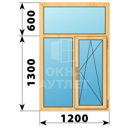 Двухстворчатое окно с глухой фрамугой из сосны 1200×1900 Г-ПО ОА-42205