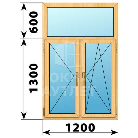 Двухстворчатое окно с глухой фрамугой из сосны 1200×1900 П-ПО ОА-43375
