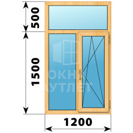 Двухстворчатое окно с глухой фрамугой из сосны 1200×2000 Г-ПО ОА-42259