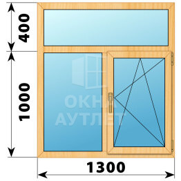 Двухстворчатое окно с глухой фрамугой из сосны 1300×1400 Г-ПО ОА-41971