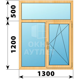 Двухстворчатое окно с глухой фрамугой из сосны 1300×1700 Г-ПО ОА-41107