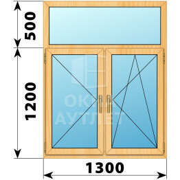 Двухстворчатое окно с глухой фрамугой из сосны 1300×1700 П-ПО ОА-41122