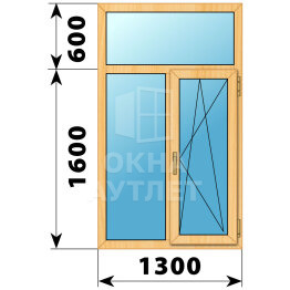 Двухстворчатое окно с глухой фрамугой из сосны 1300×2200 Г-ПО ОА-41089