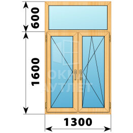 Двухстворчатое окно с глухой фрамугой из сосны 1300×2200 П-ПО ОА-42634