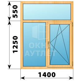 Двухстворчатое окно с глухой фрамугой из сосны 1400×1800 Г-ПО ОА-42436