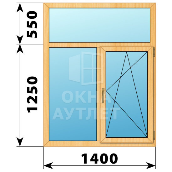 Двухстворчатое окно с глухой фрамугой из сосны 1400×1800 Г-ПО ОА-42436