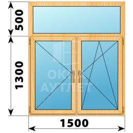 Двухстворчатое окно с глухой фрамугой из сосны 1500×1800 П-ПО ОА-42622