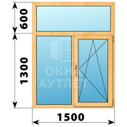 Двухстворчатое окно с глухой фрамугой из сосны 1500×1900 Г-ПО ОА-42517