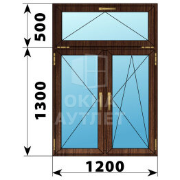 Двухстворчатое окно с откидной фрамугой из дуба 1200×1800 П-ПО ОА-50960