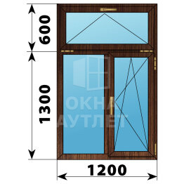 Двухстворчатое окно с откидной фрамугой из дуба 1200×1900 Г-ПО ОА-47481